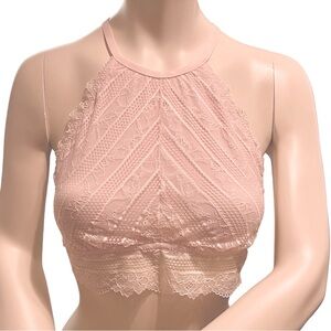 Aerie Light Pink Halter Style High Neck Lace Bralette ~ Size Medium